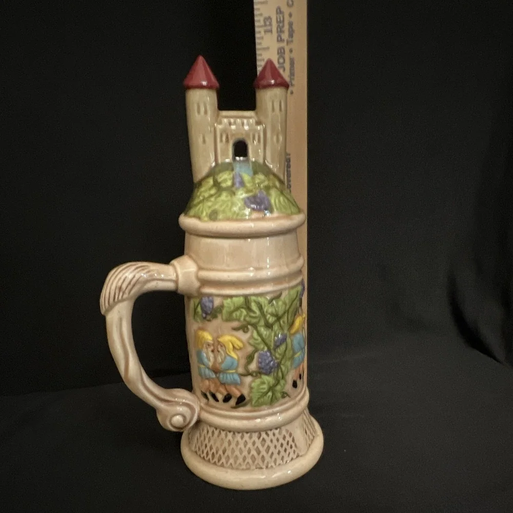 Vintage Judy Baker 1975 Breweriana Beer Stein with Figural Castle Lid Grapevine
